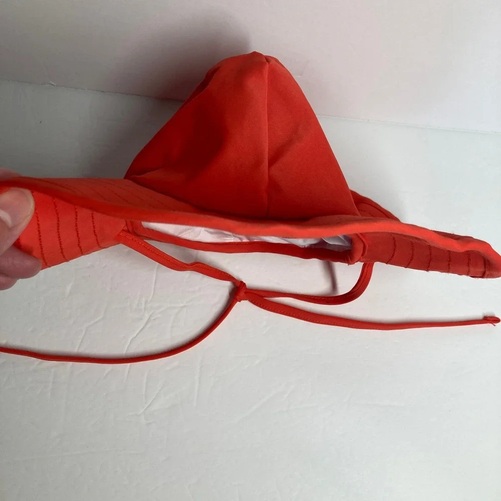 Caden Lane Beach Swim Hat Kids XS Red Orange Wide Brim Sun Protection Chin Strap